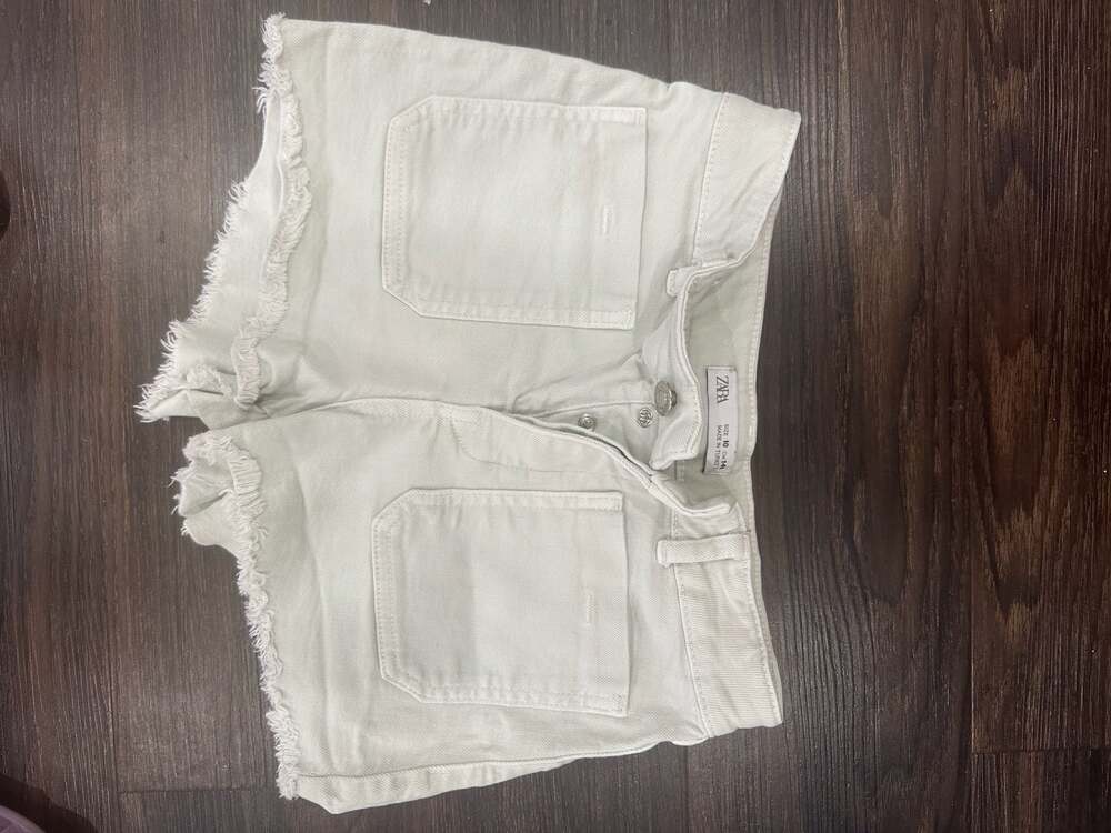 Zara Kids Light Mint Denim Shorts with Frayed Hem Size 10